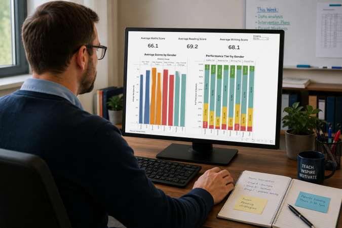 Teacher looking at student data